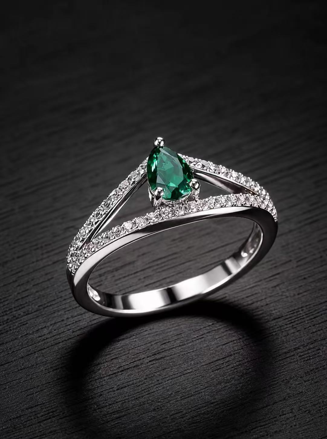 Emerald-Pear Brilliant Cut Ring-Crowned Romance