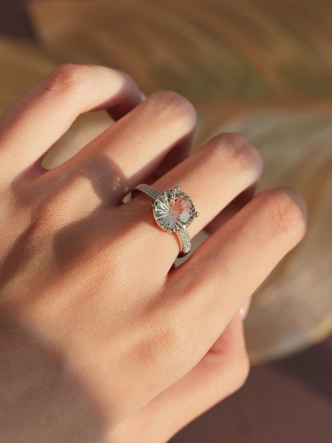 Radiant Starburst Cut  White Crystal Ring - Radiant Bloom