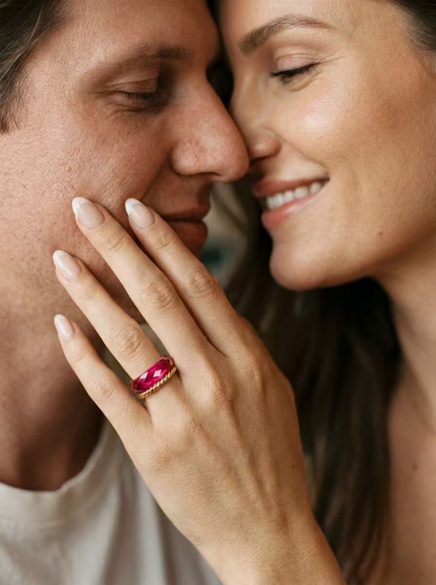 Ruby-360-Degree Faceted +Twisted Metal  GOLD Rings