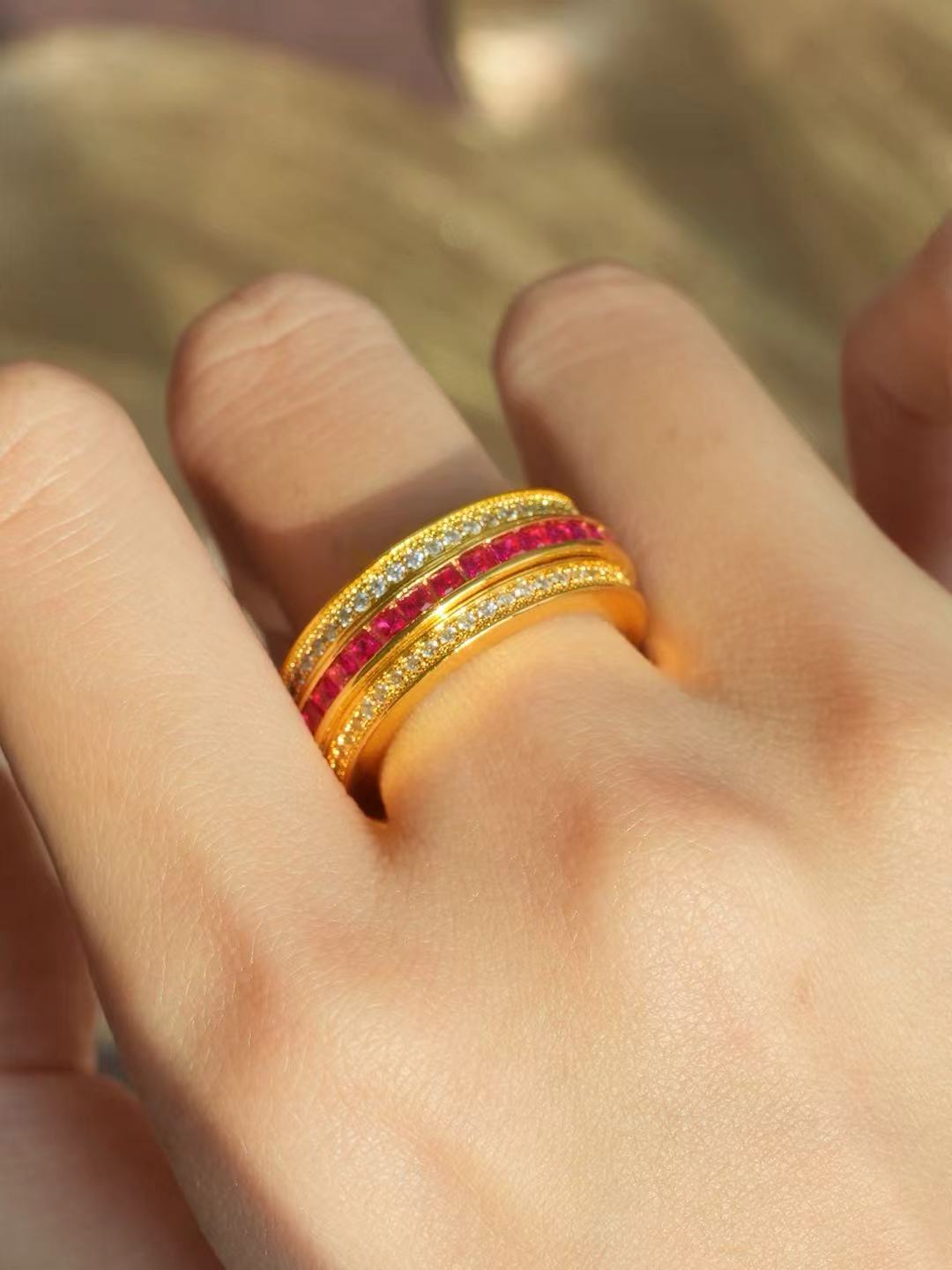 Emerald Cut Spinning Ruby Ring - Vermeil Ode