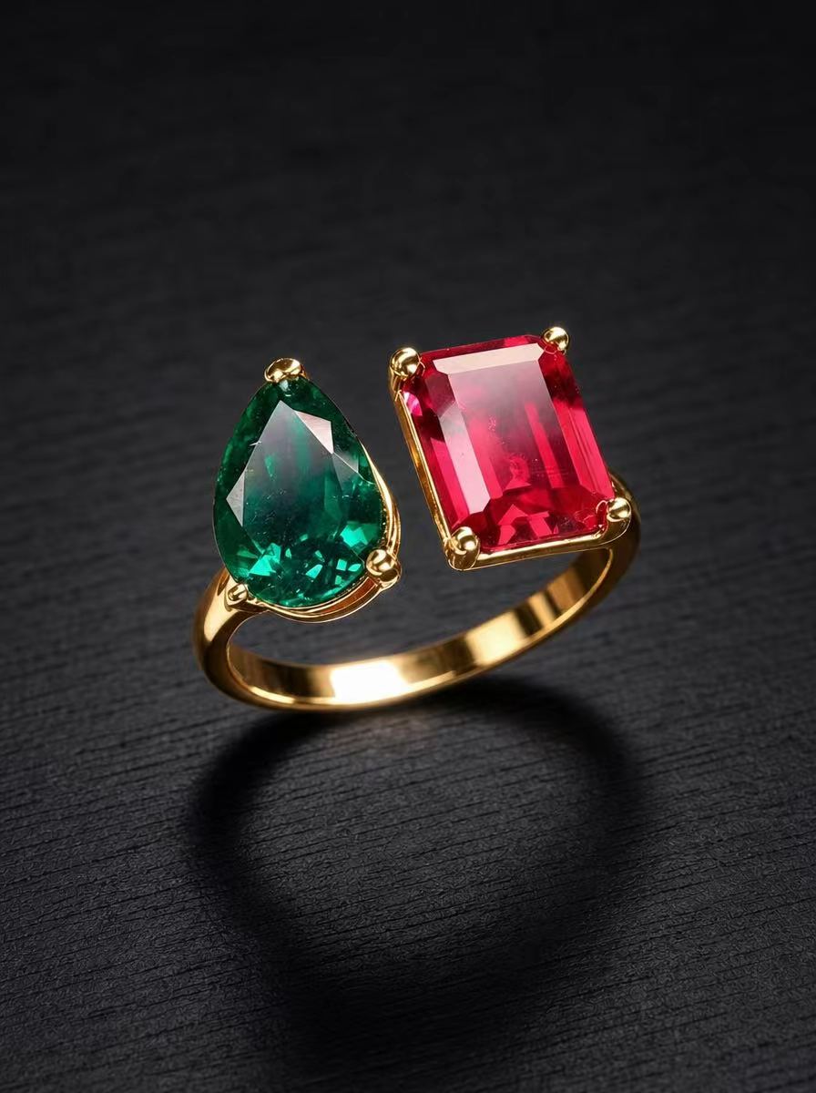 Emerald+Ruby-Adjustable Ring Set