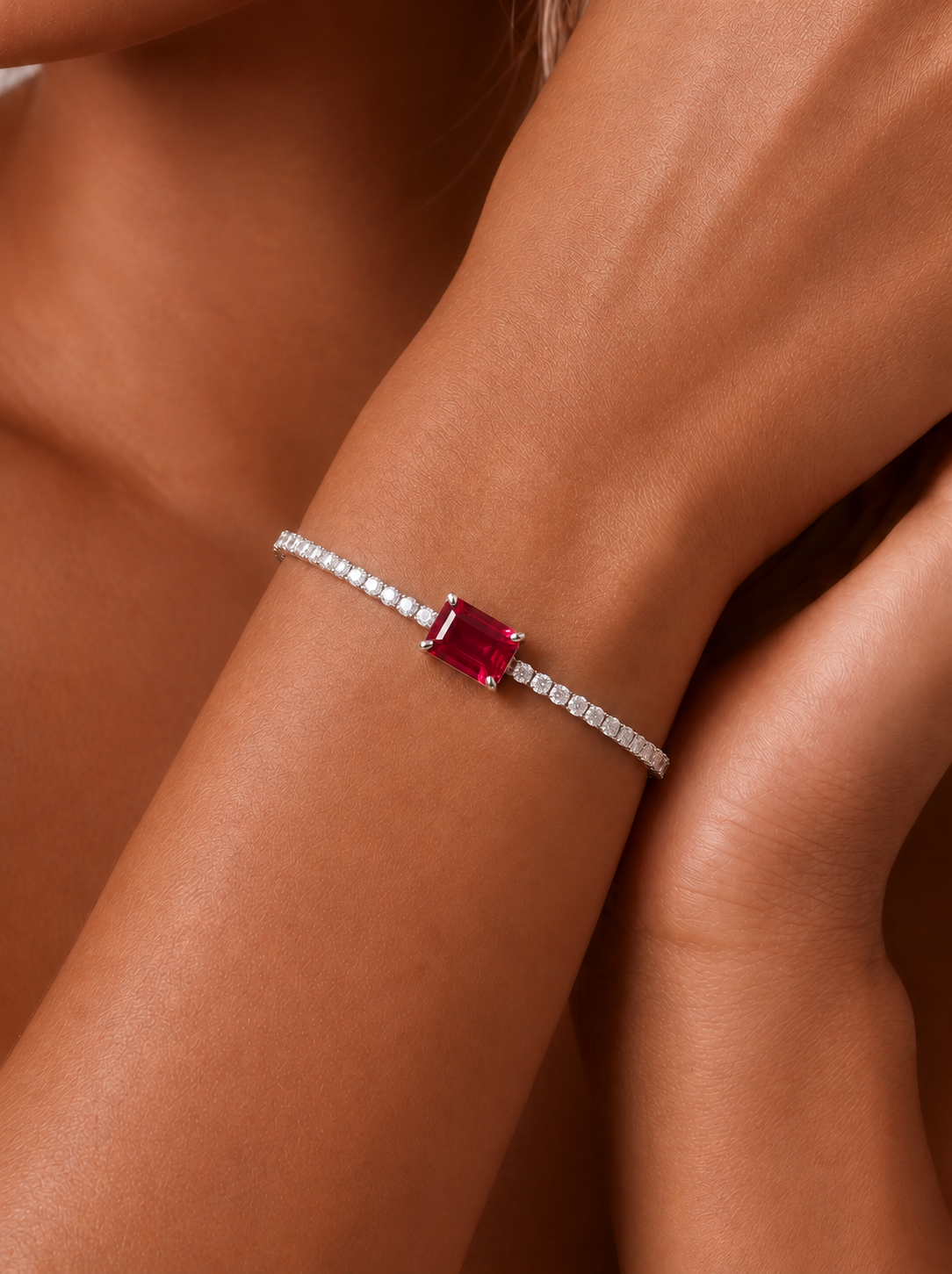 Rectangular Brilliant Cut Ruby Bracelet - Crimson Radiance