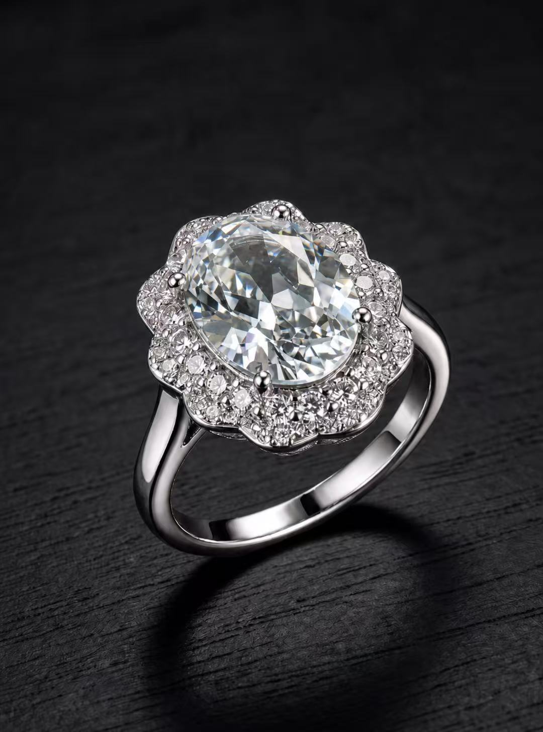 Clear Quartz-Oval Brilliant Ring-Ice Petal