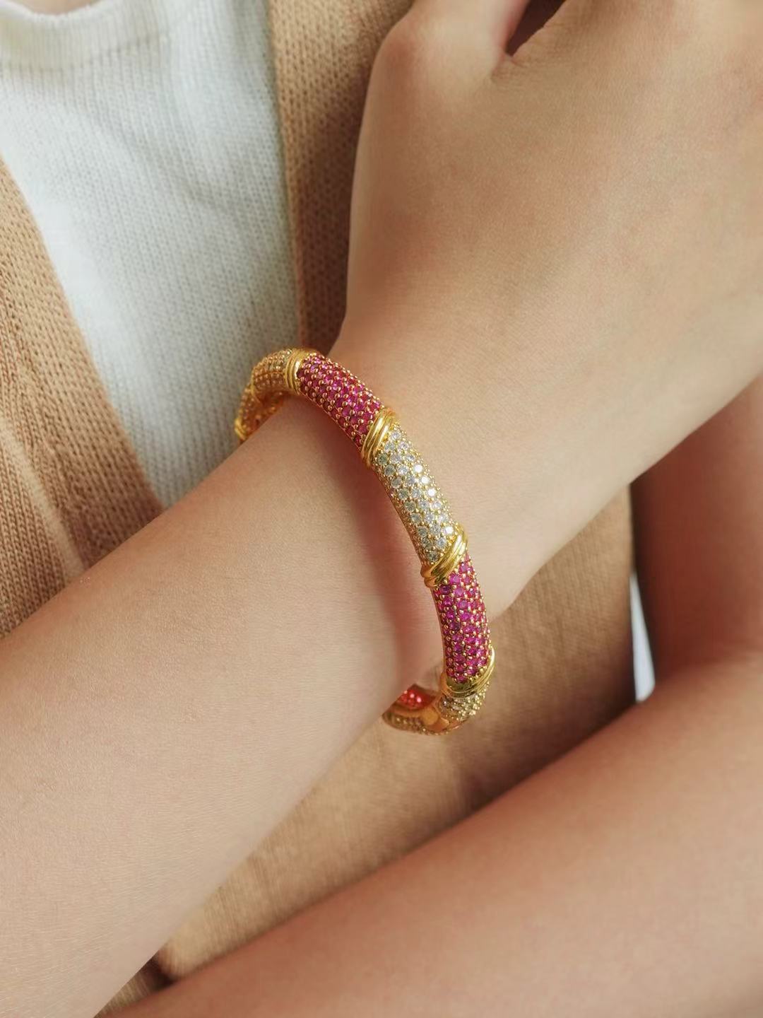 Ruby-Round Brilliant Cut Bangle-Crimson Tide