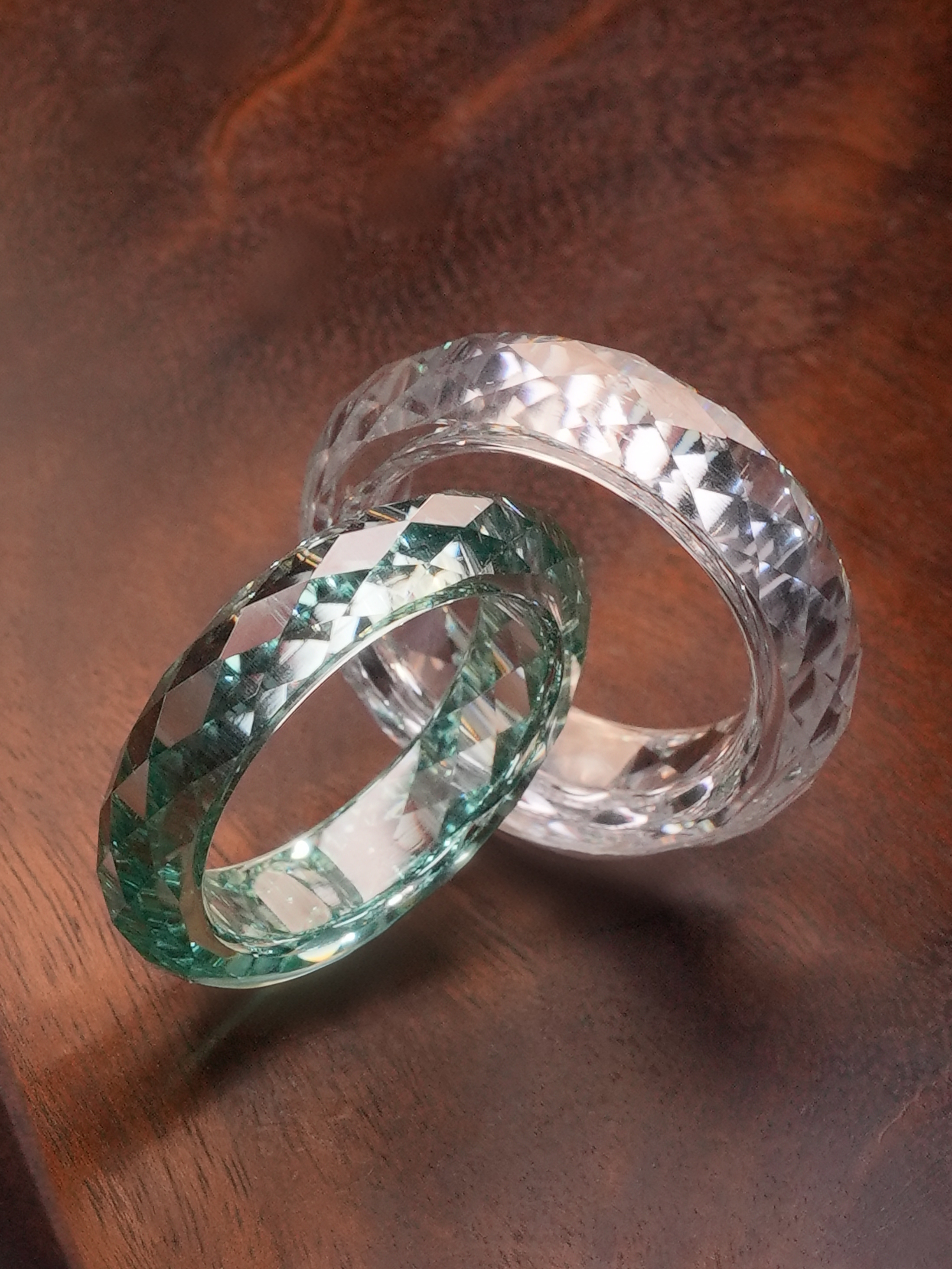 MoonWhite+Lake Blue-Green Moissanite - 360-Degree Faceted Rings
