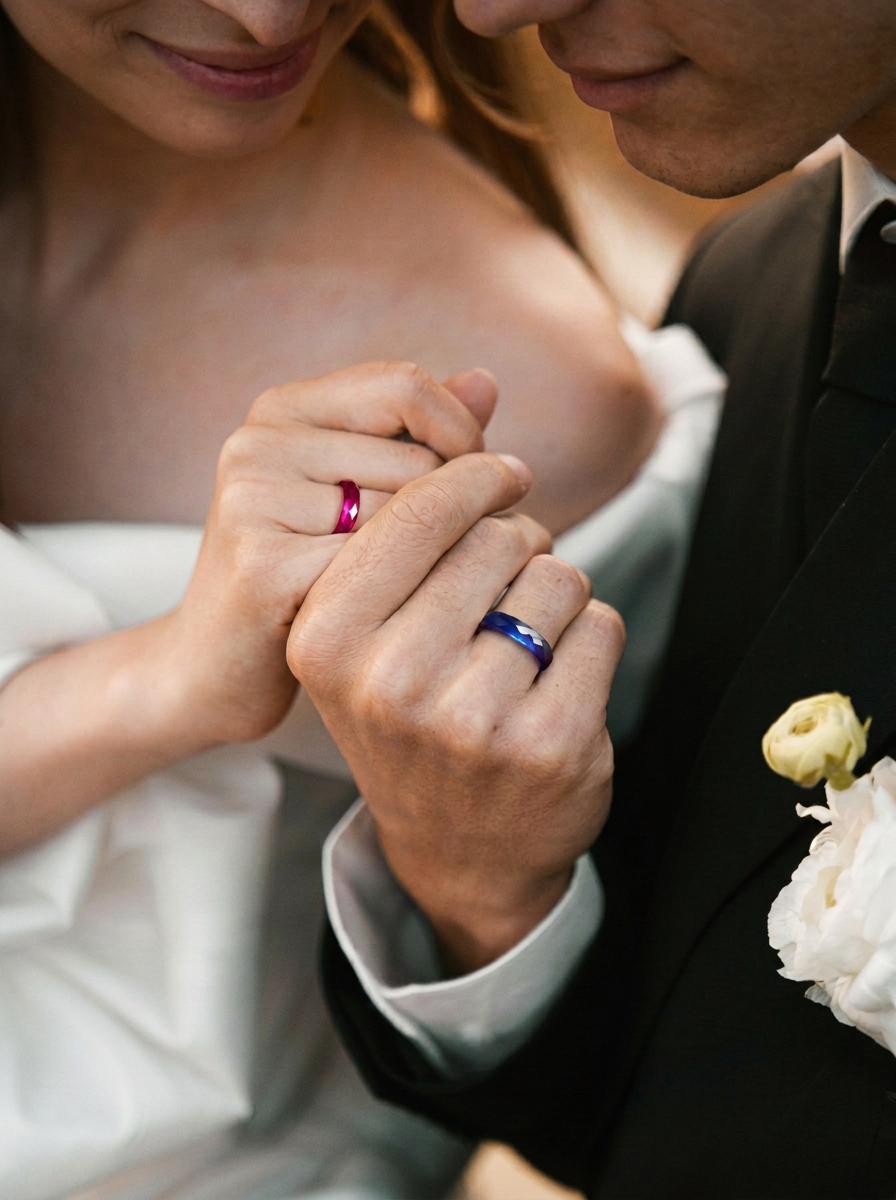 Ruby + Royal Blue Sapphire - 360-Degree Faceted Rings