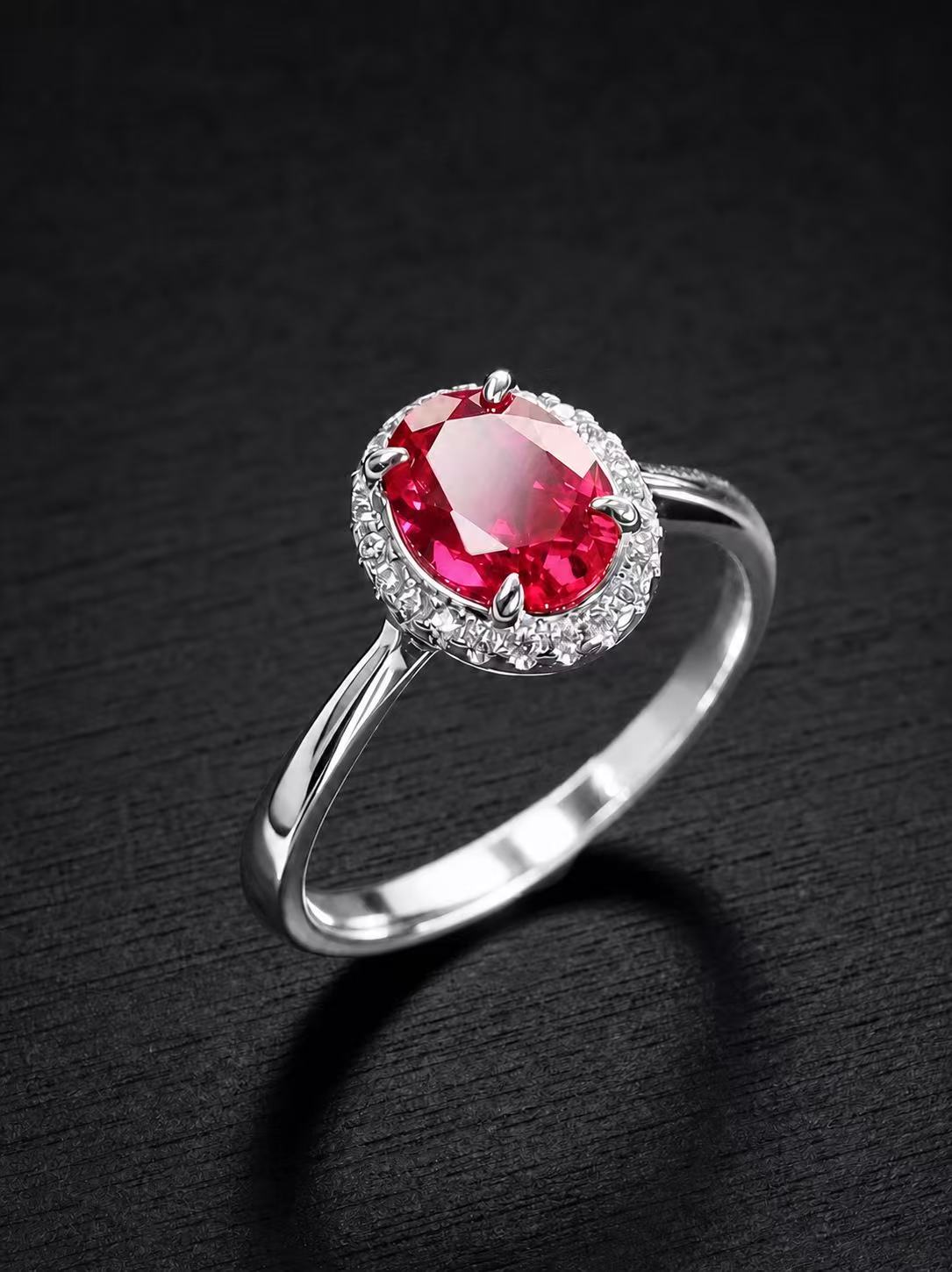 Ruby-Oval Brilliant Cut Ring-Blood Rosebay
