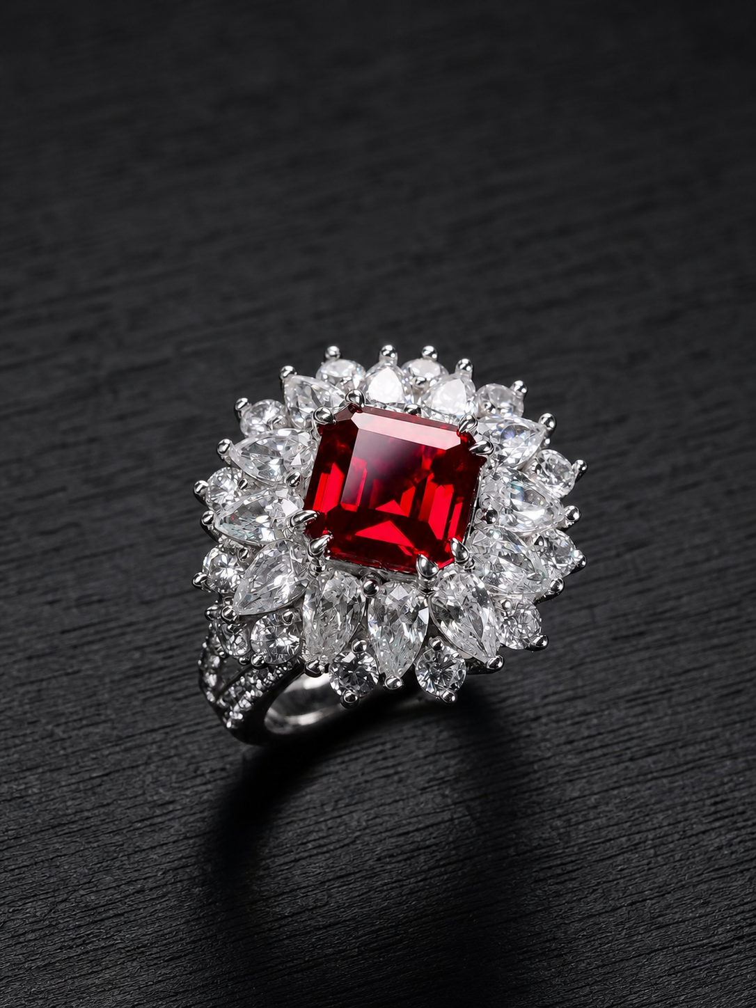 Ruby-Emerald Brilliant Cut Ring-Reverie