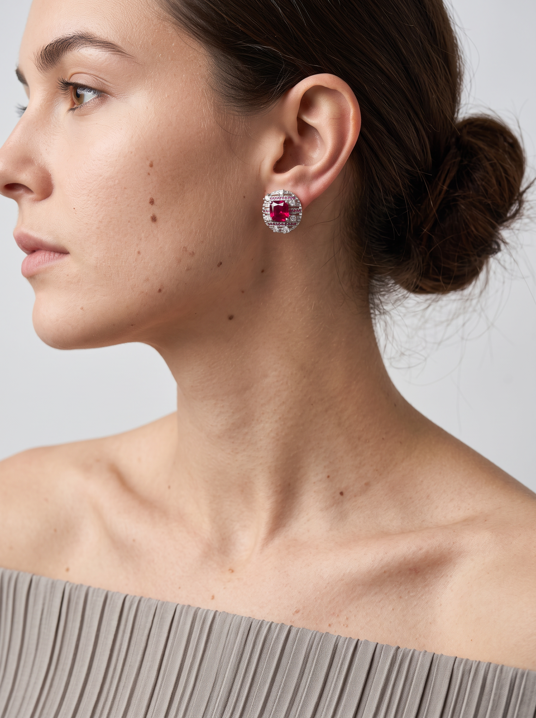 Oval Brilliant Cut Ruby/Sapphire Earrings - Ruby Orbit