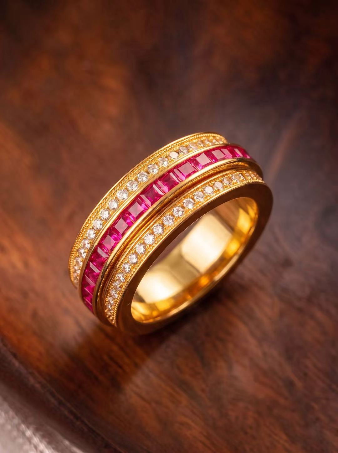 Emerald Cut Spinning Ruby Ring - Vermeil Ode