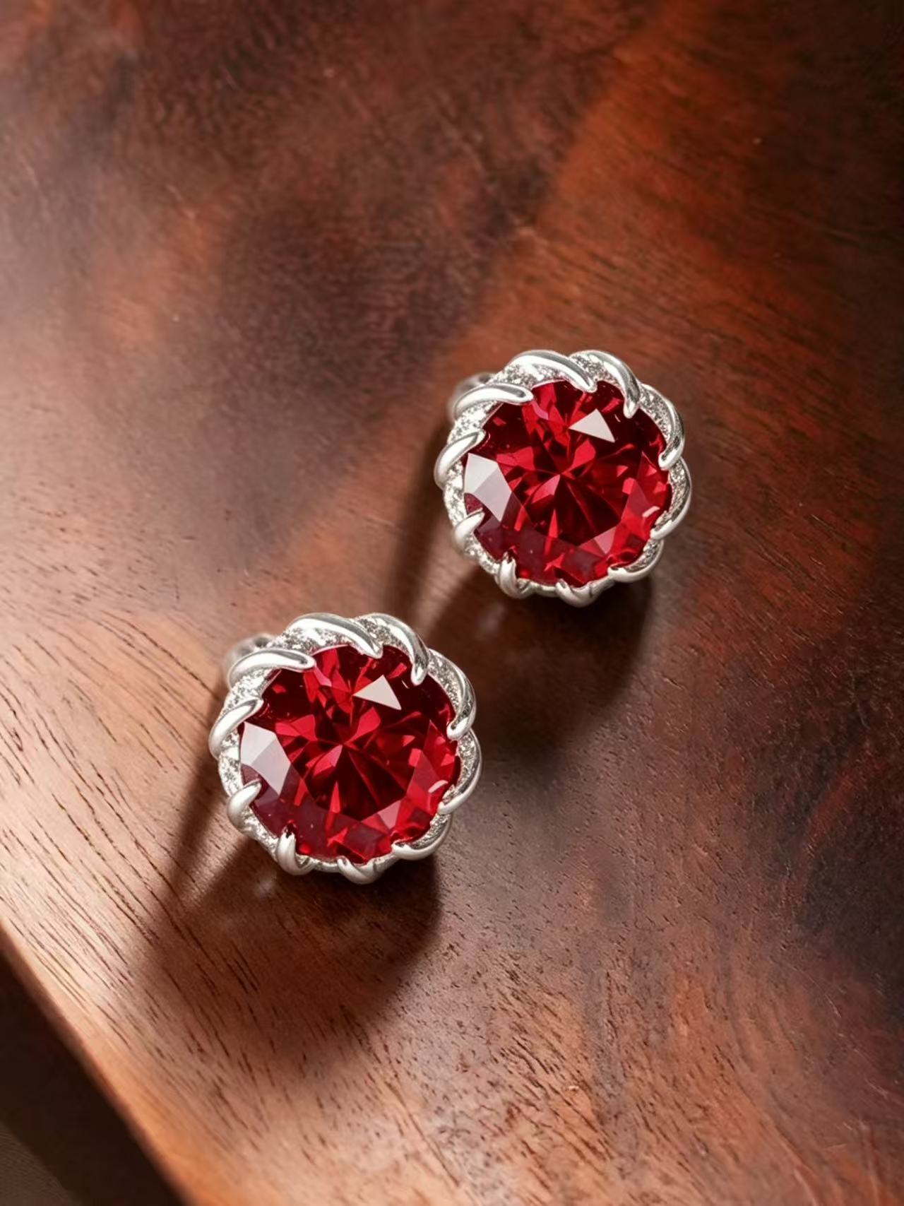 Round Brilliant Cut Ruby Earrings - Heart of Lava