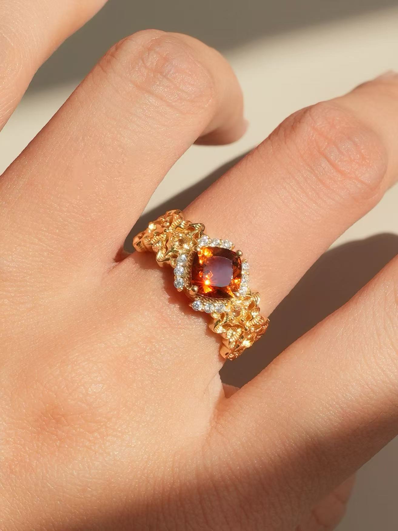 Citrine-Cushion Brilliant Cut Ring-Amber Crown