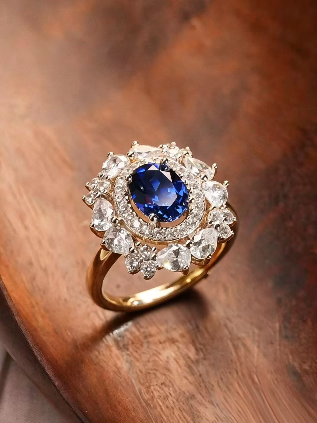Oval Brilliant Cut Sapphire Ring - Ocean's Petals