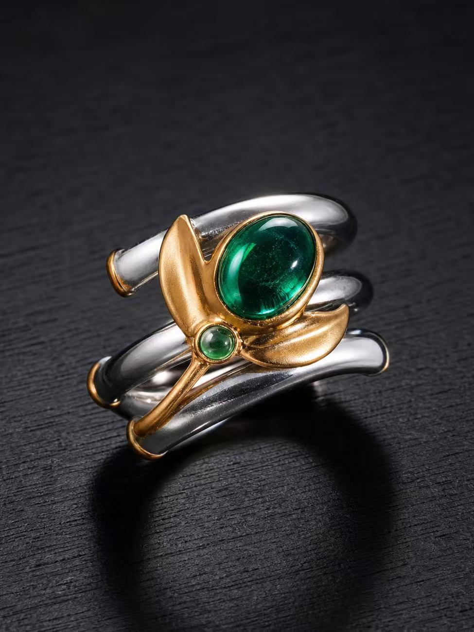 Emerald-Cabochon Cut Ring-Golden Bamboo 