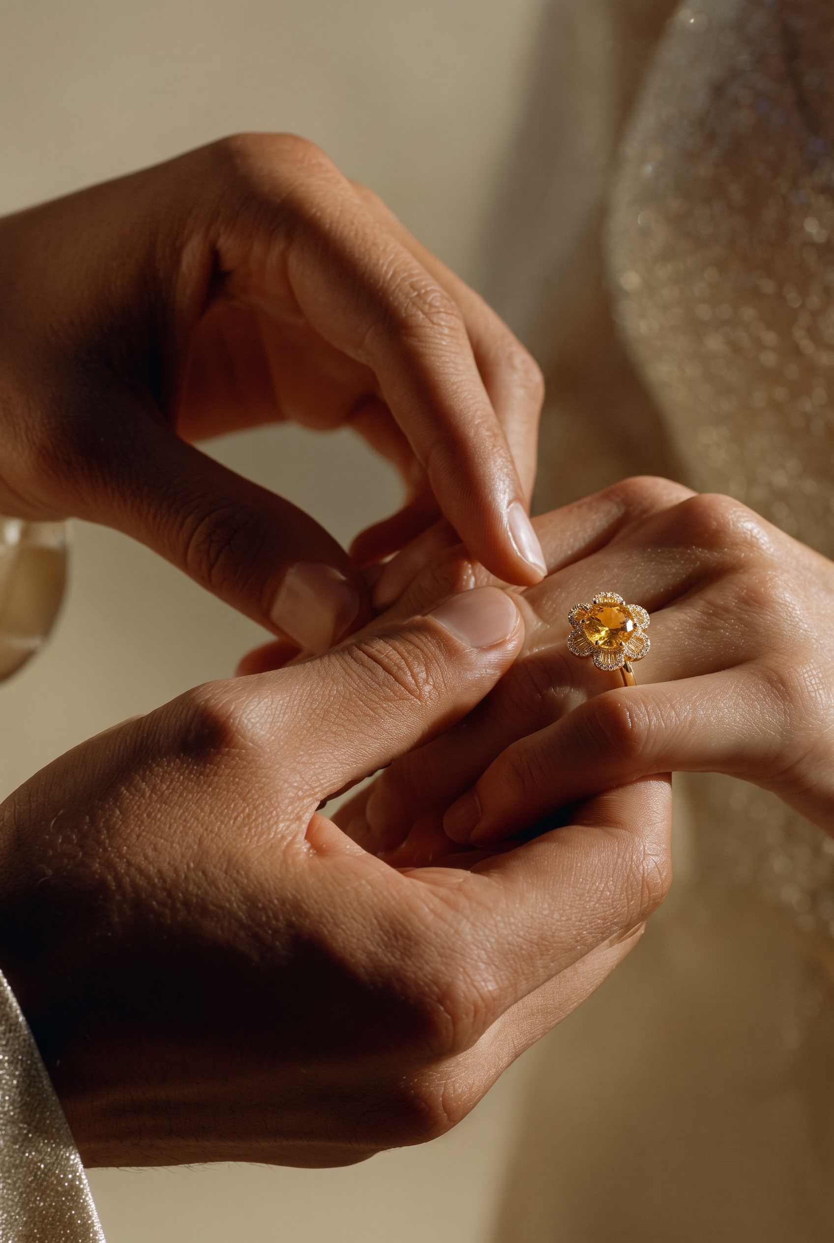 Citrine-Round Brilliant Cut Ring-Sunlit Blossom
