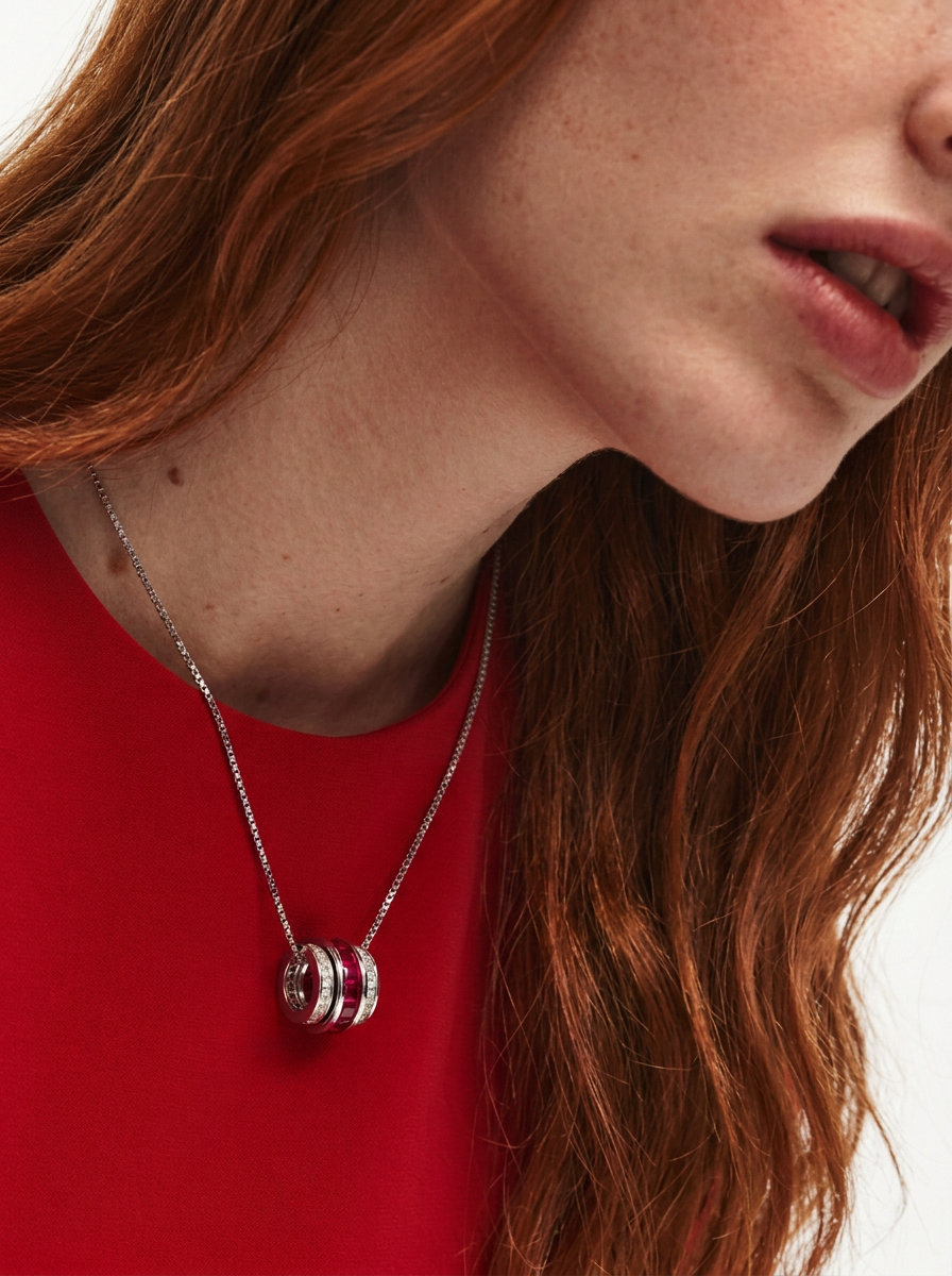 Princess Brilliant Cut Ruby Rotatable Necklace - Destiny Spin