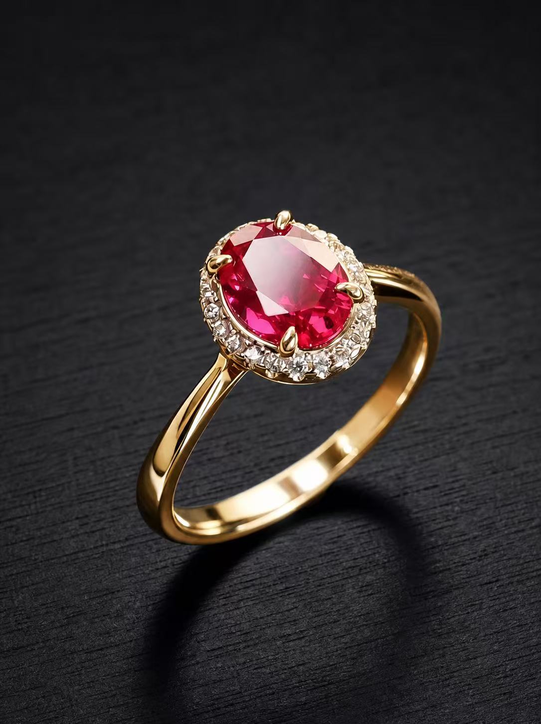 Ruby-Oval Brilliant Cut Ring-Blood Rosebay