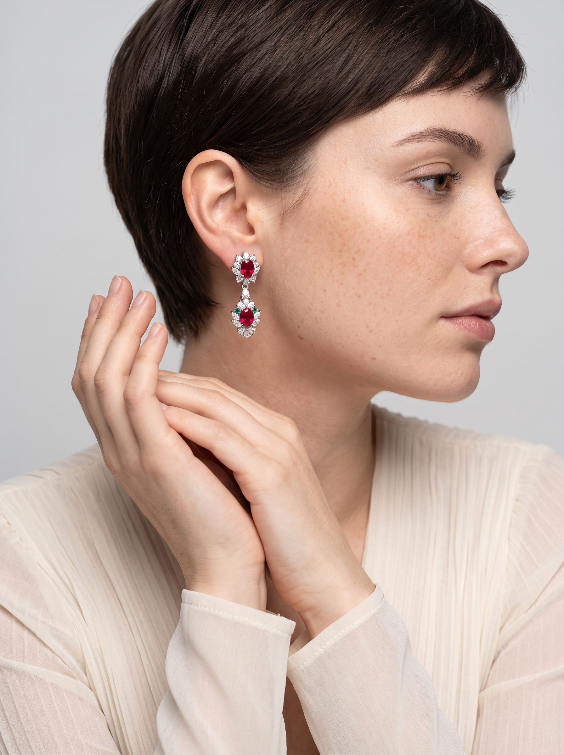 Oval Brilliant Cut Ruby/Sapphire Earrings - Royal Bloom
