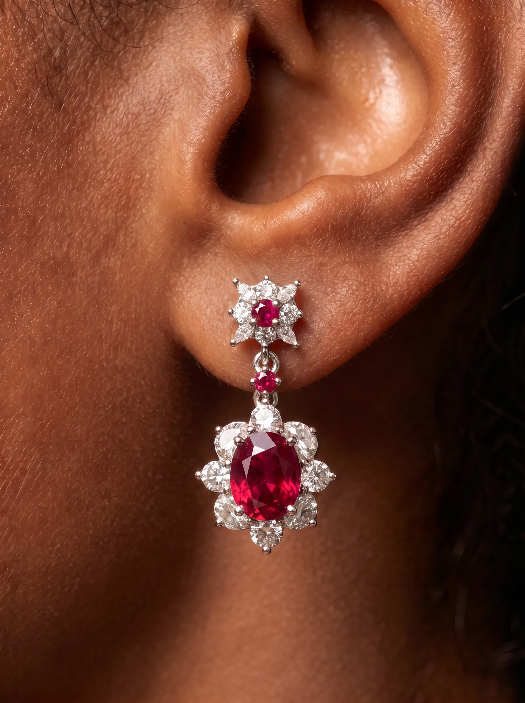 Oval Brilliant Cut Royal Sapphire/Ruby Earrings - Astral Bloom