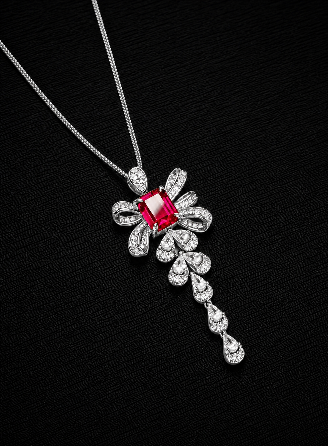 Emerald Brilliant Cut Ruby Necklace - Ribbon Reverie