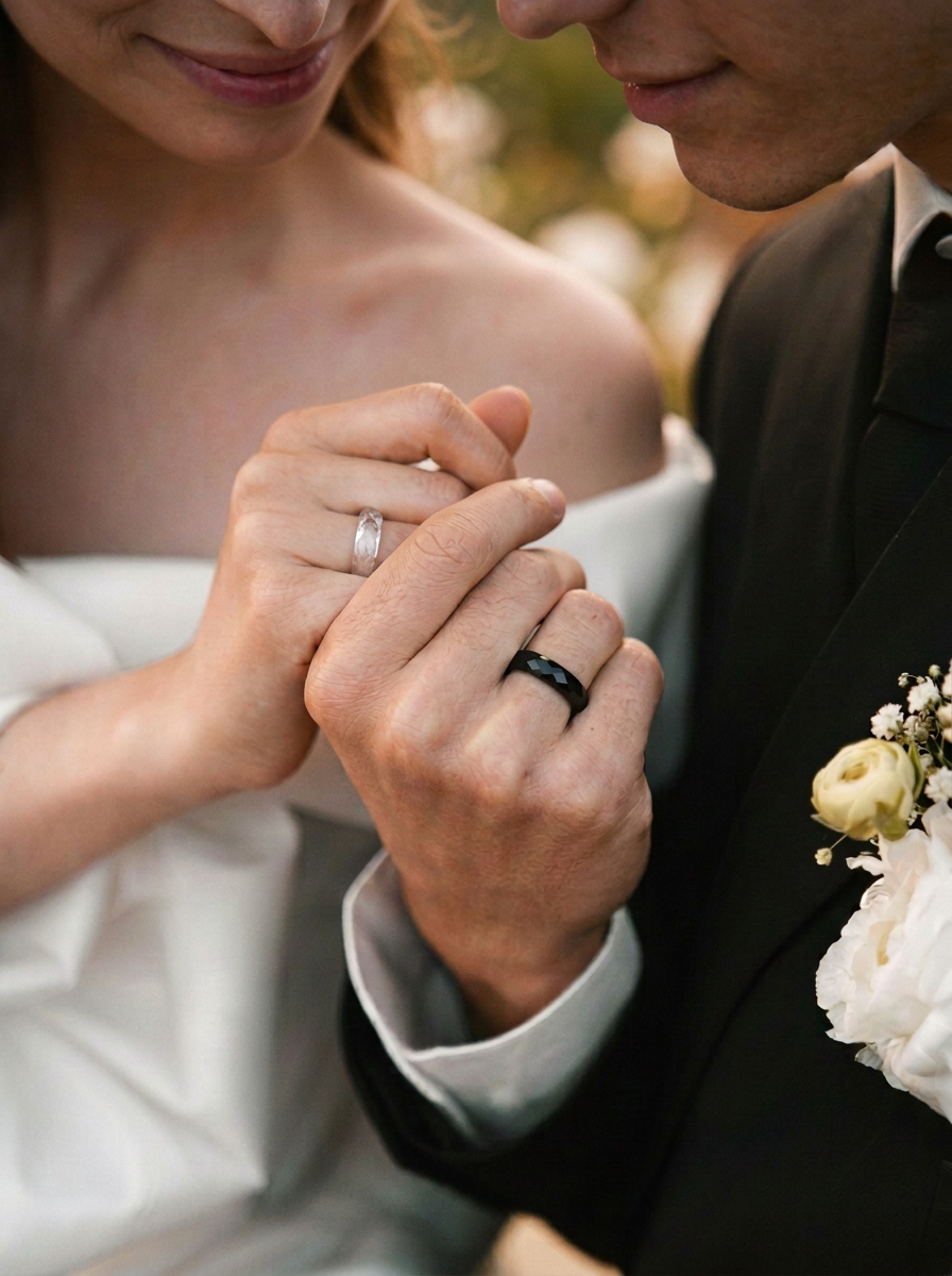 White Sapphire +Obsidian- 360-Degree Faceted Rings