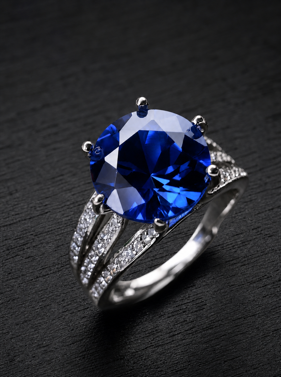 Ruby/Sapphire-Round Brilliant Cut Ring - Solaris Veil