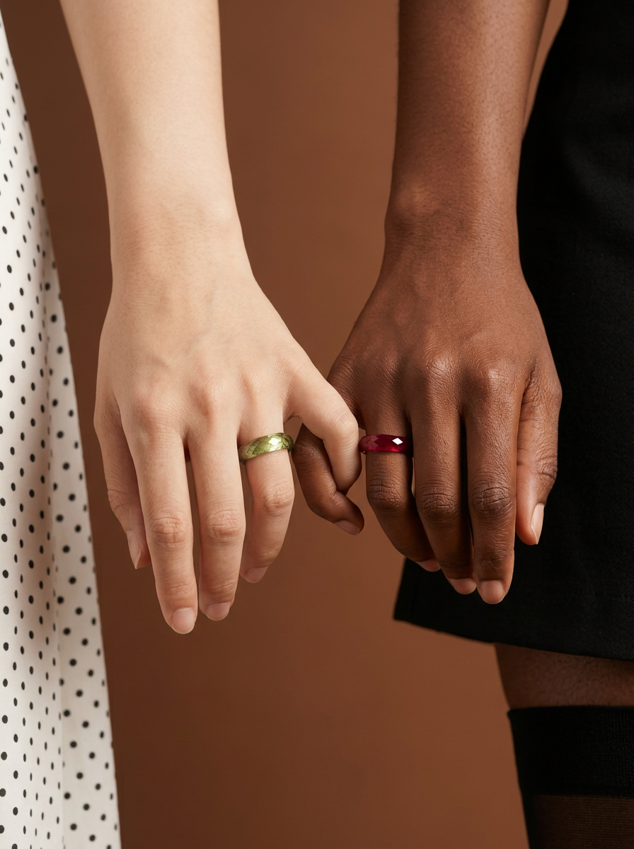 Ruby + Green Sapphire - 360-Degree Faceted Rings