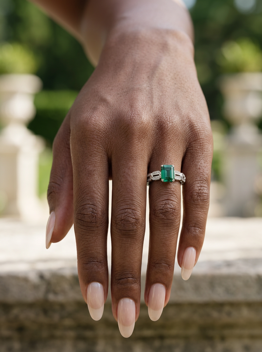 Emerald Brilliant Cut Emerald Ring - Verdant Poise