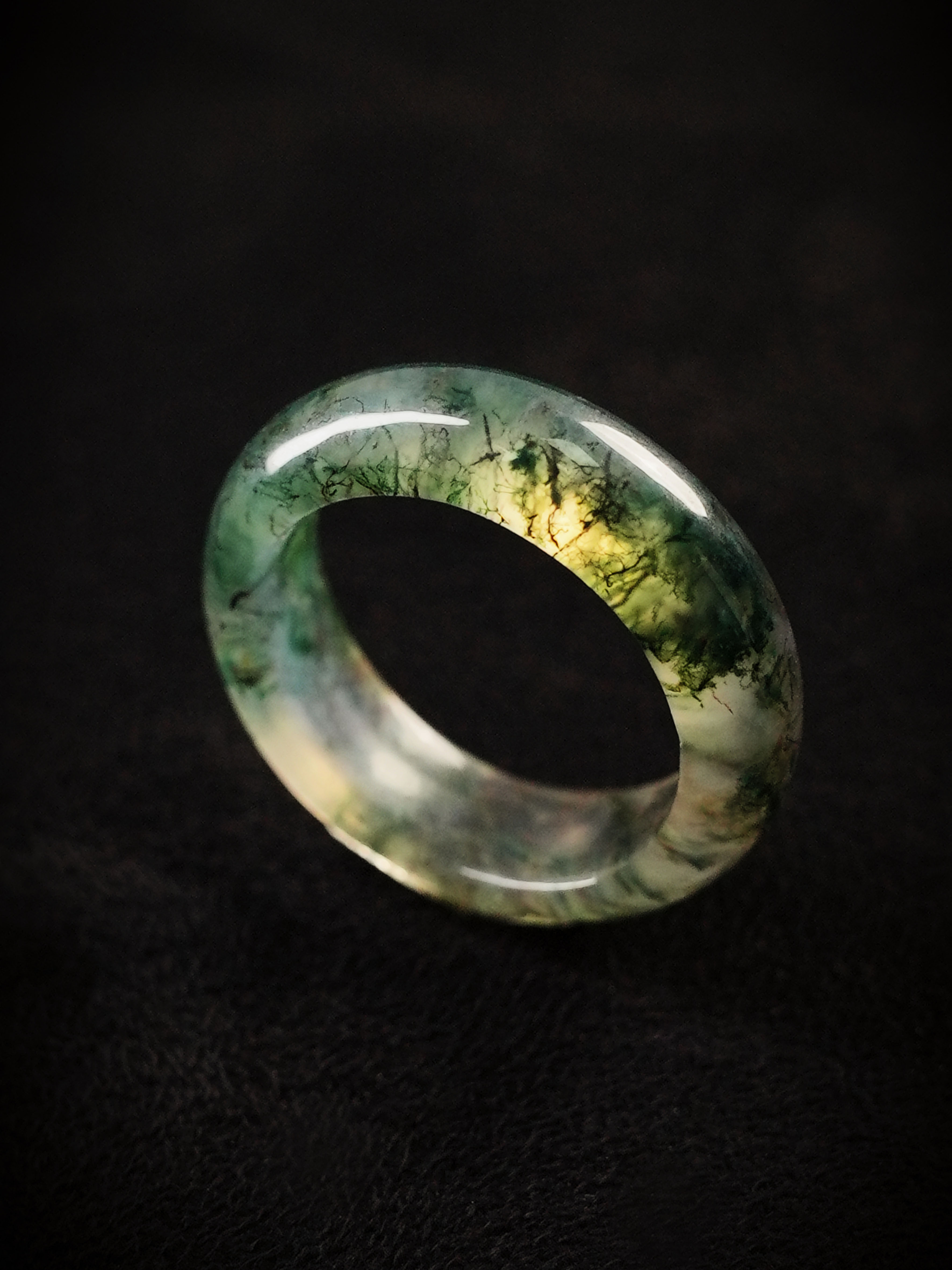 Aquatic Agate Ring - Green Mist Flowing Veins