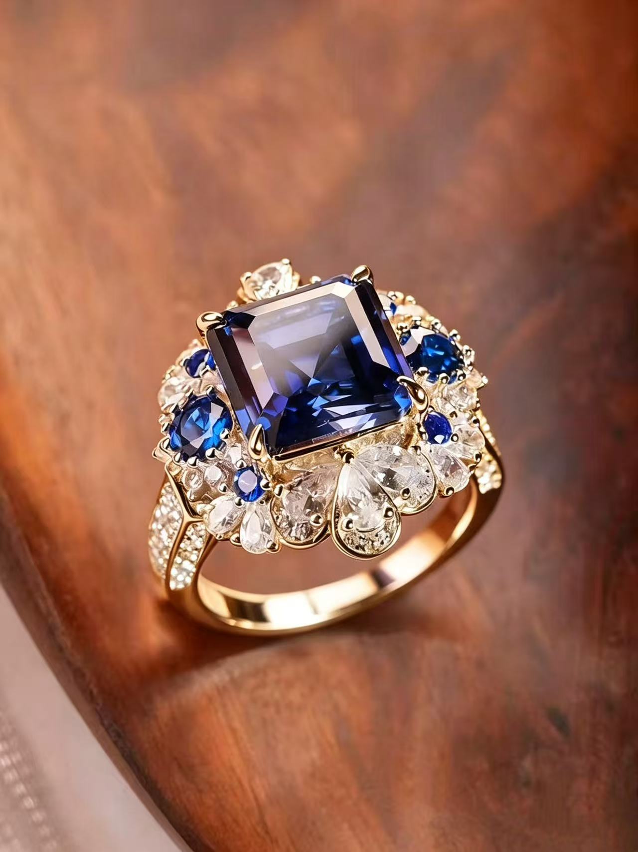 Emerald Brilliant Cut Sapphire Ring - Enchanted Lagoon