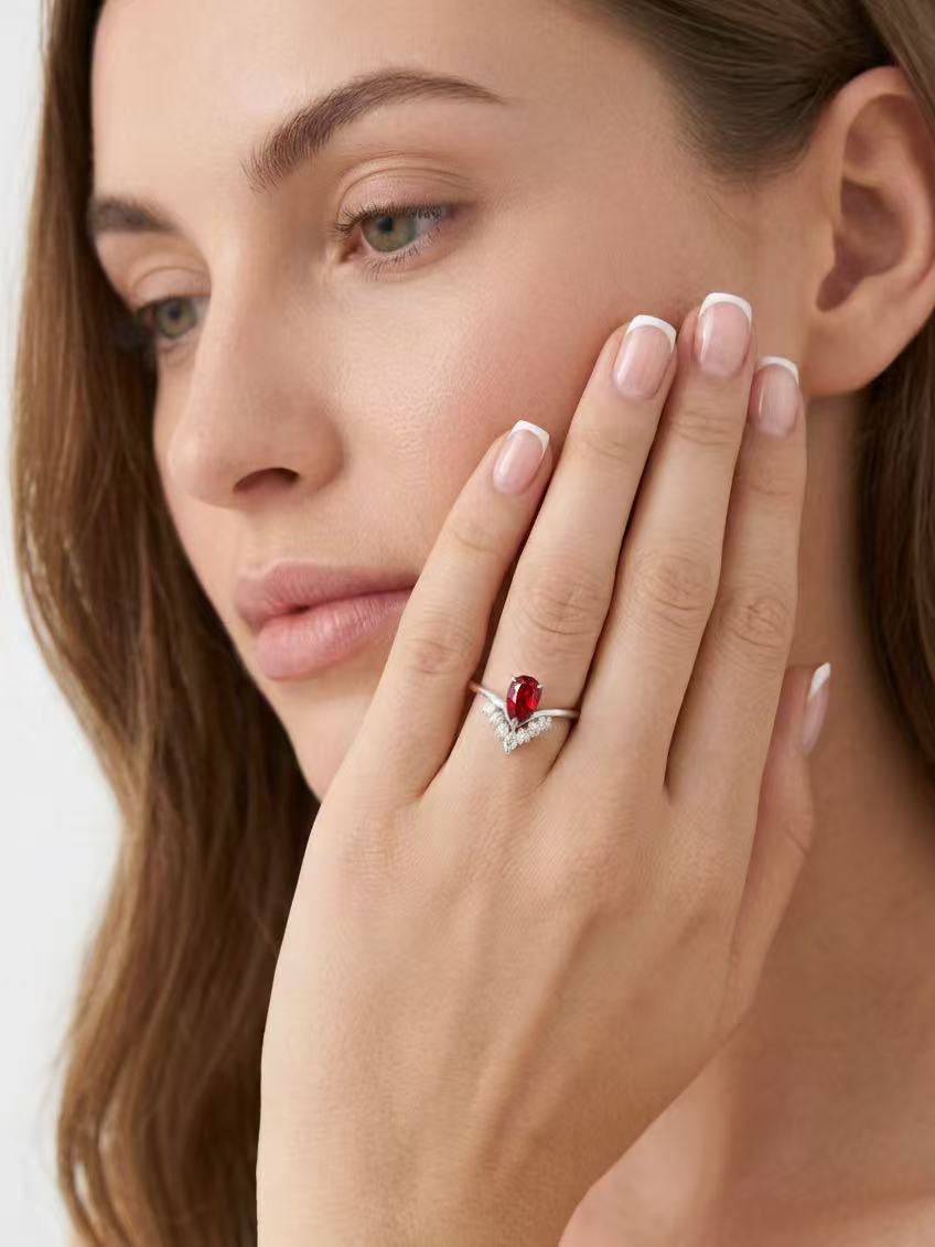 Pear Brilliant Cut Ruby Ring - Firelight Crown