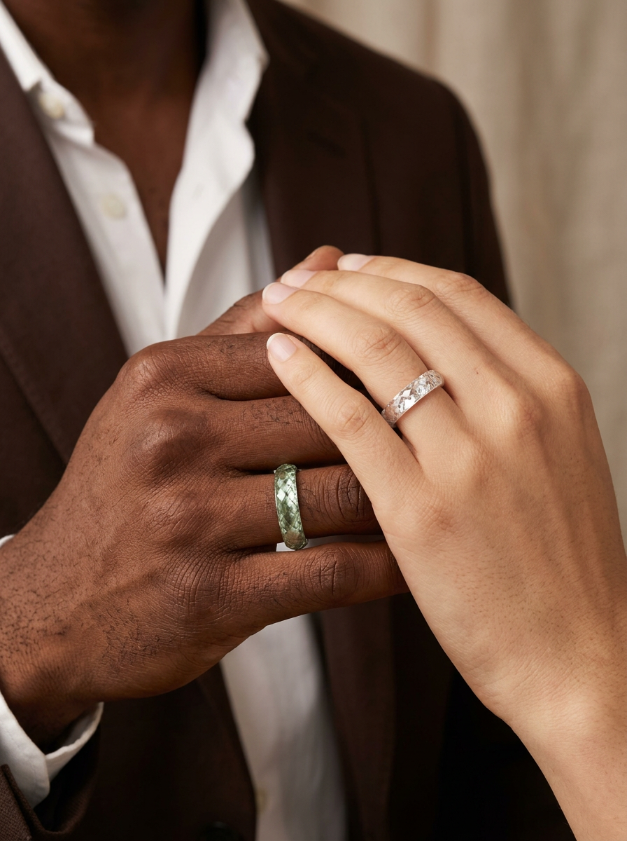 Moon White+Lake Blue-Green Moissanite - 360-Degree Faceted Rings