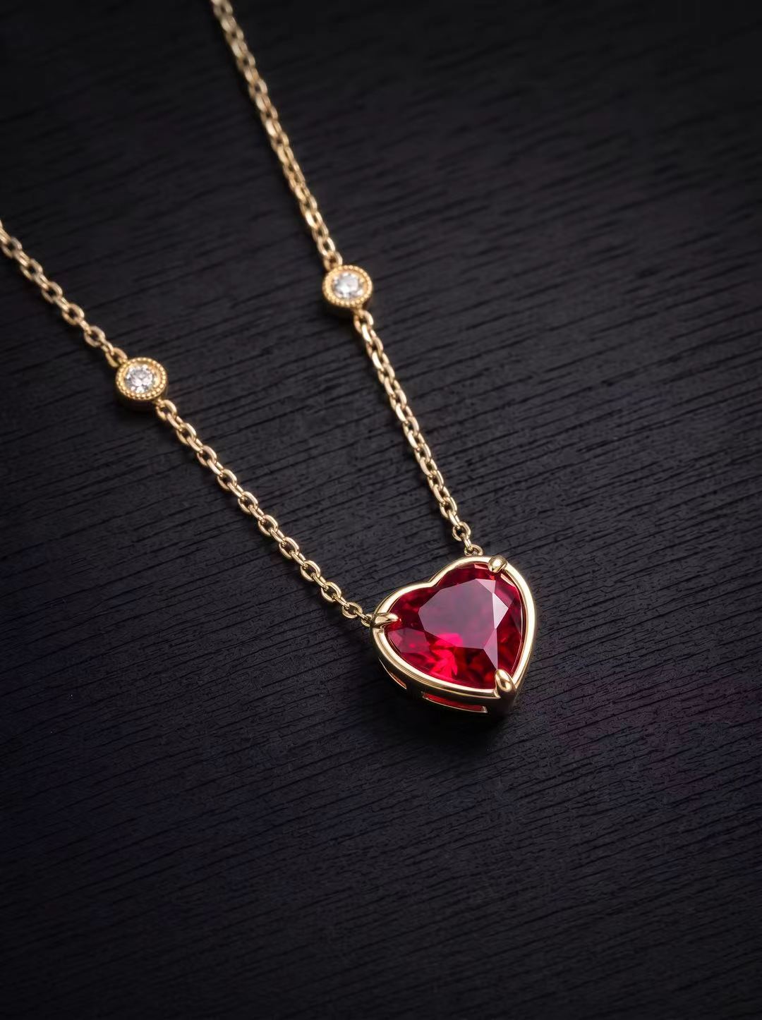 Ruby-Heart Brilliant Cut Necklace-Heart Blaze