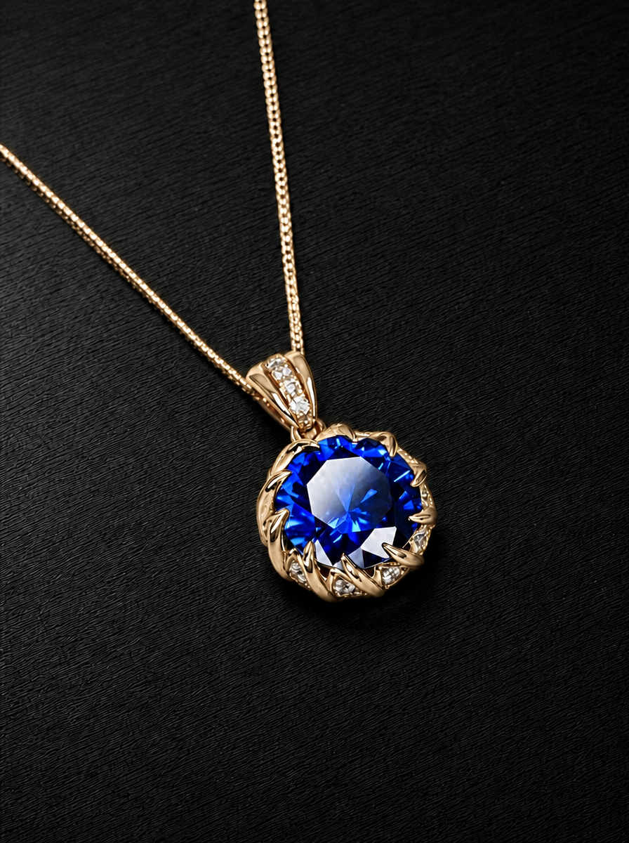 Sapphire-Round Brilliant Cut Necklace-Neptune’s Embrace