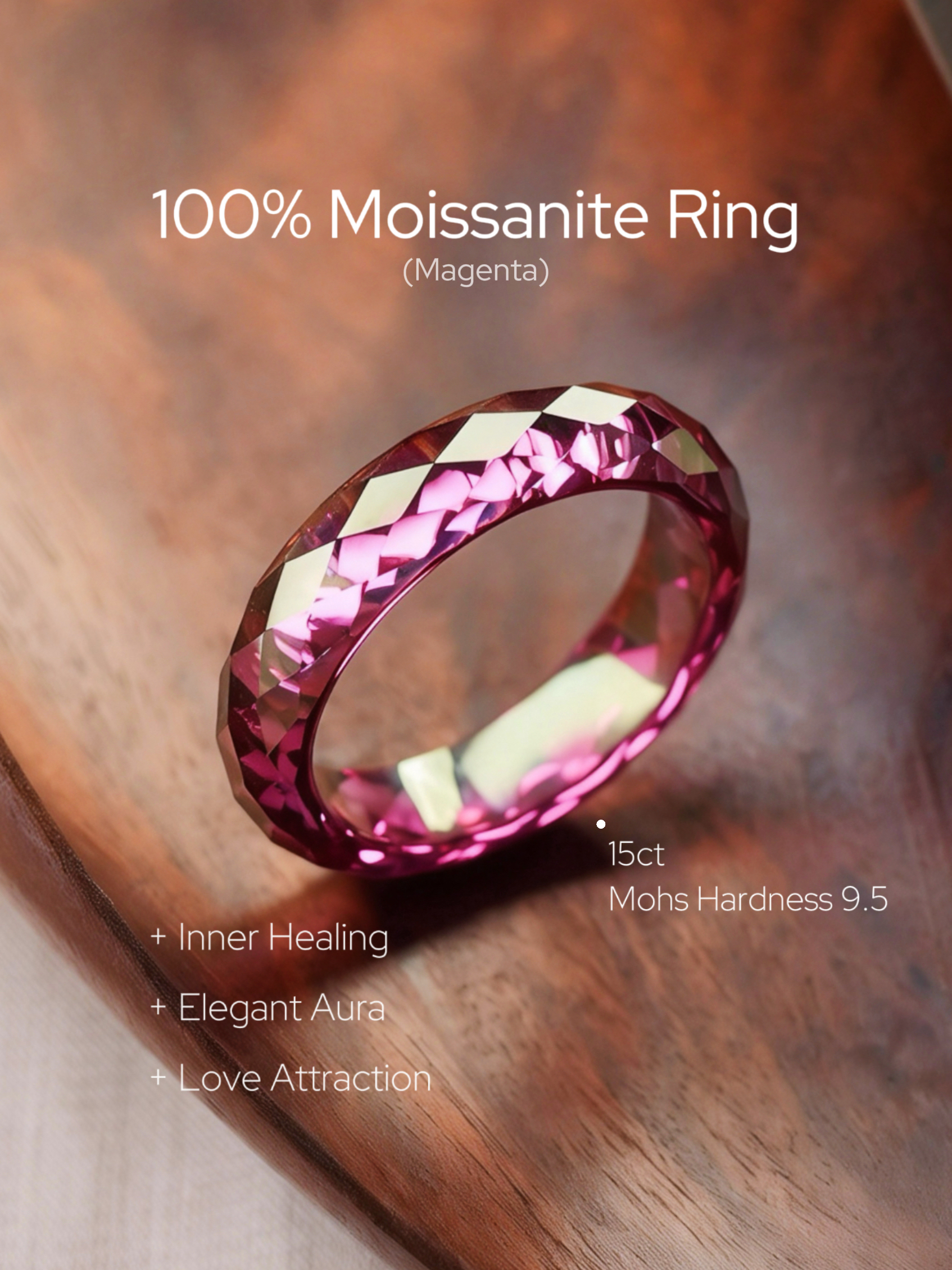 360-Degree Faceted Moissanite Ring - Magenta
