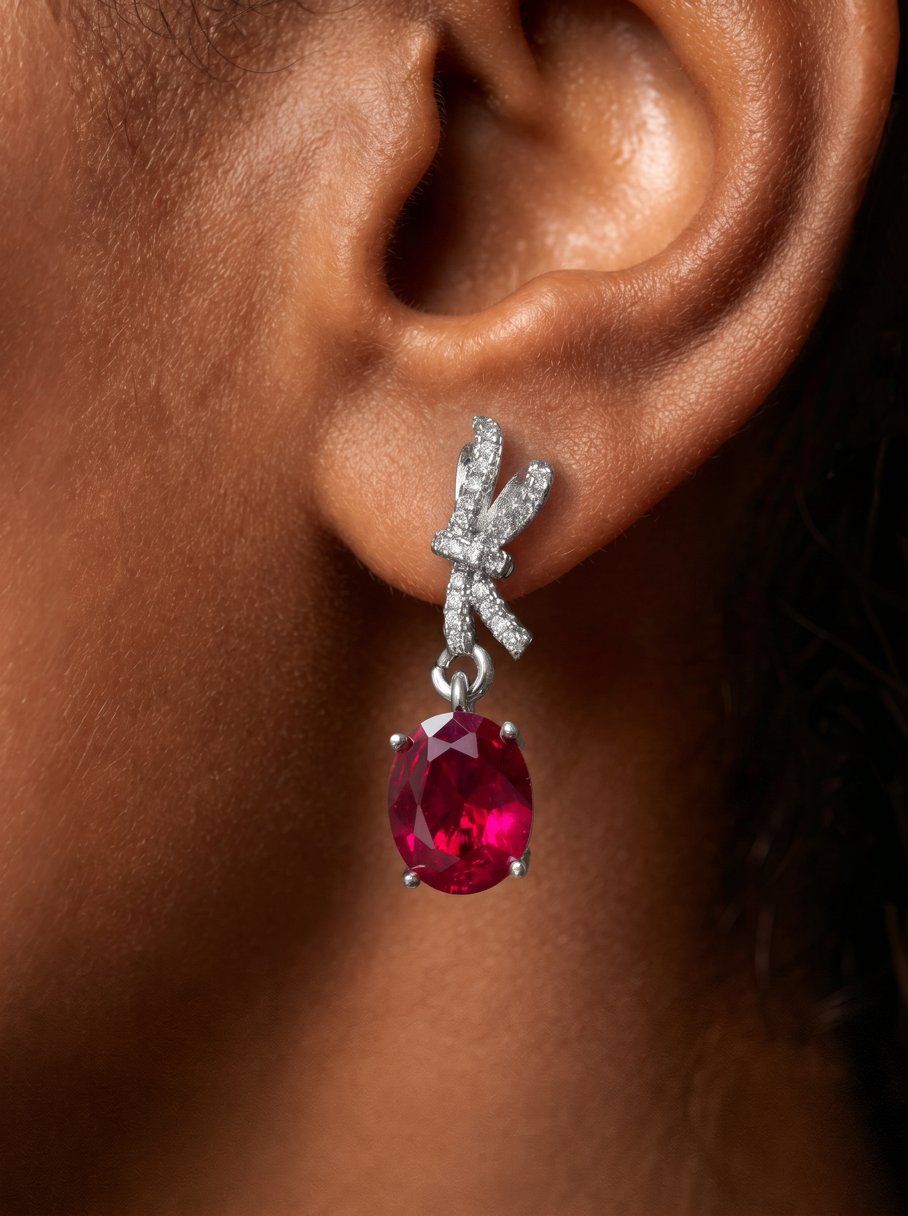 Oval Brilliant Cut Ruby Earrings - Scarlet Bow
