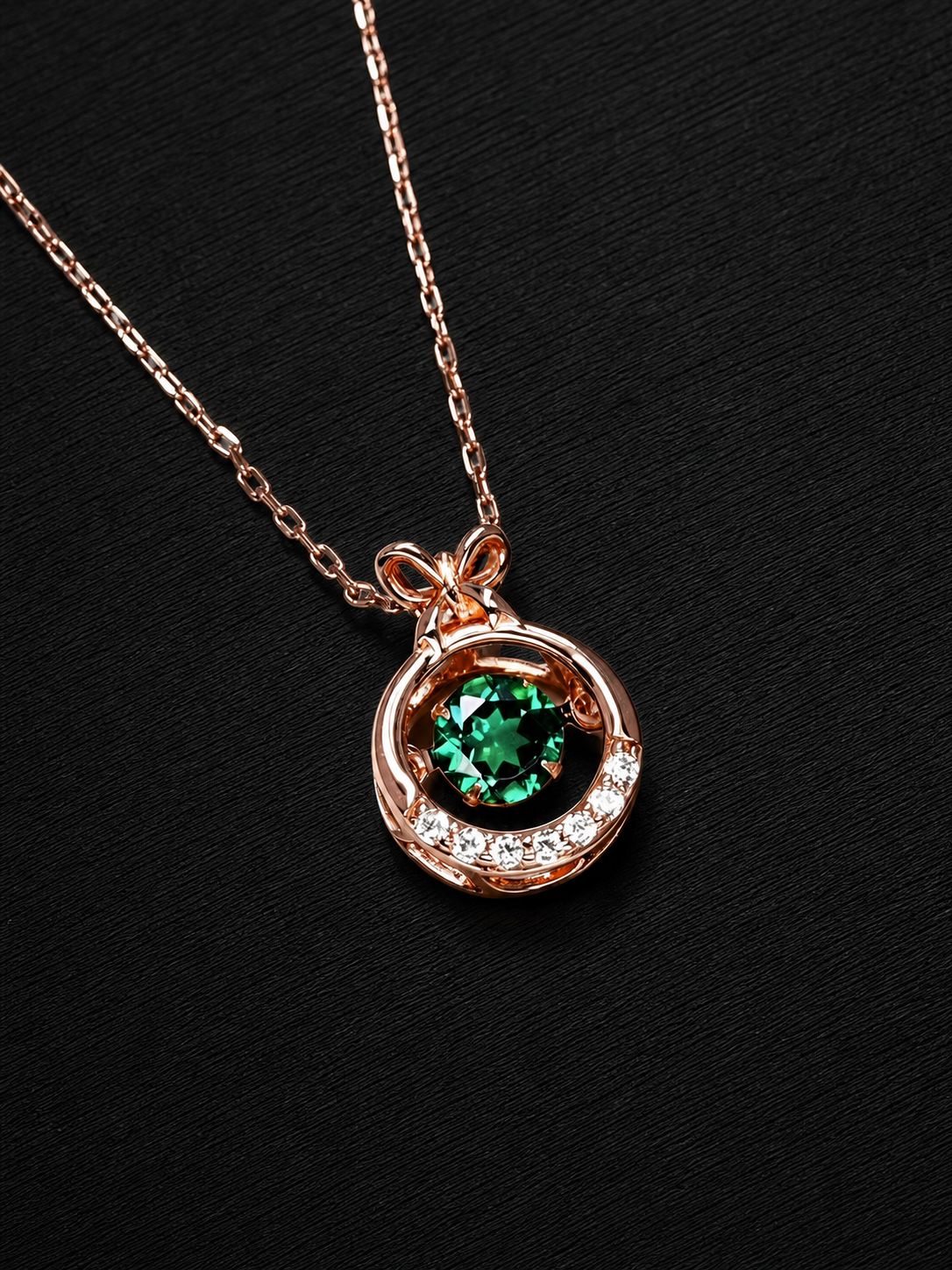 Emerald-Round Brilliant Cut Necklace-Verdant Glow