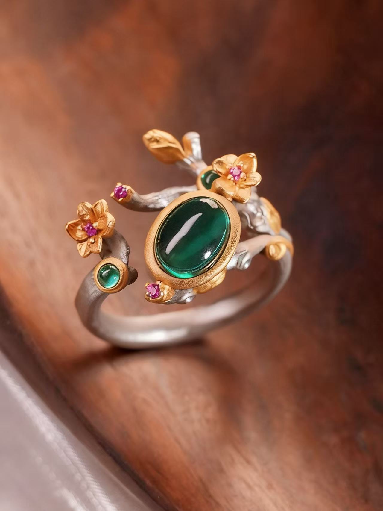 Oval Brilliant Cut Emerald Ring - Enchanted Branch