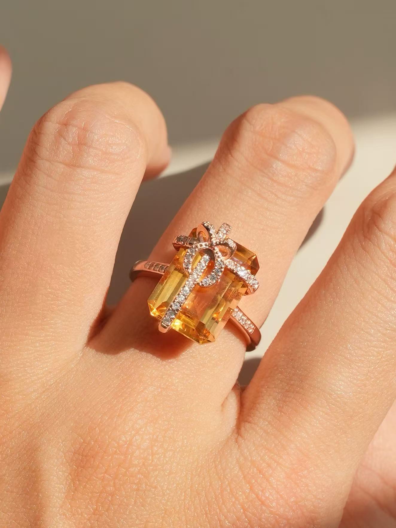 Citrine-Emerald Brilliant Cut Ring-Golden Hour