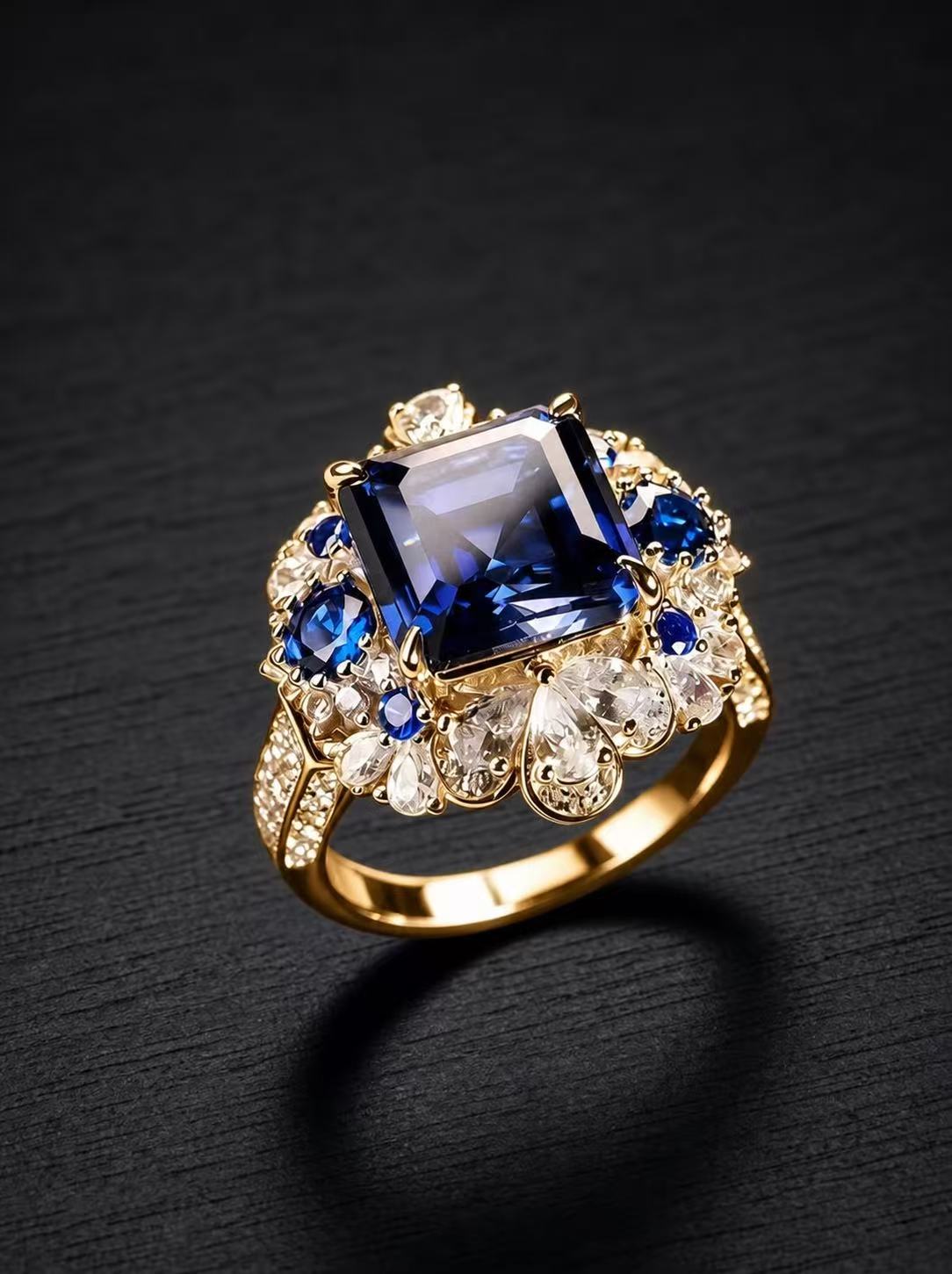 Sapphire-Emerald Brilliant Cut Ring-Enchanted Lagoon
