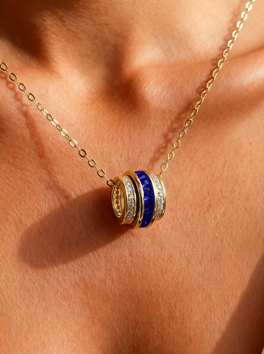 Princess Brilliant Cut Sapphire Rotatable Necklace - Destiny Spin