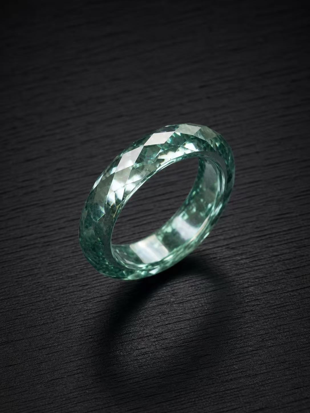 Moissanite-Lake Blue-Green-360-Degree Faceted Ring