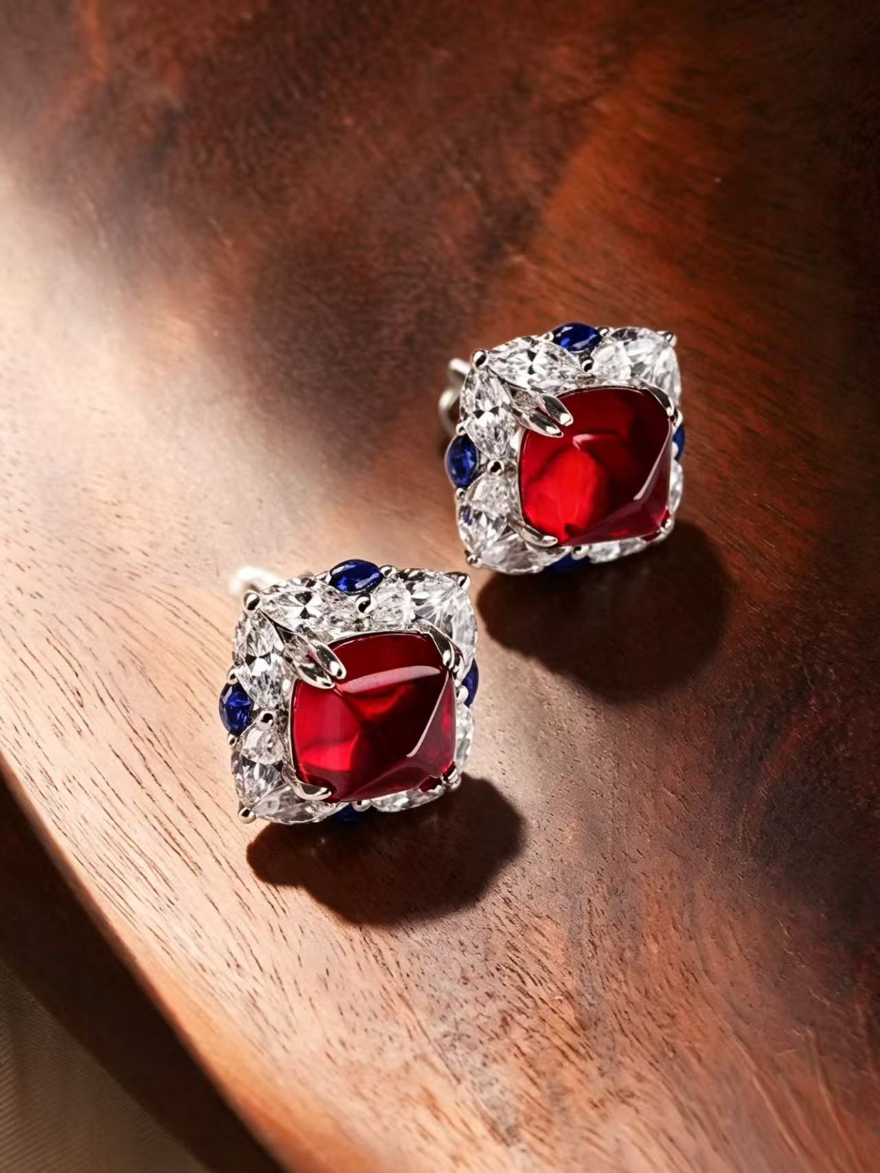 Sugarloaf Brilliant Cut Ruby Earrings - Scarlet Radiance 