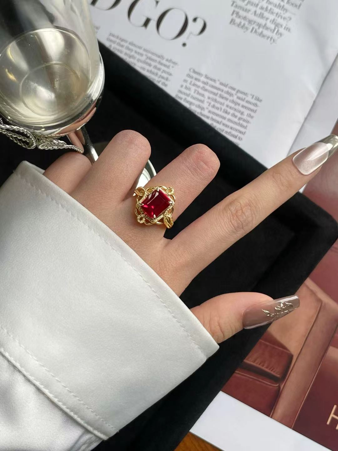 Emerald Brilliant Cut Ruby Ring - Scarlet Serenade