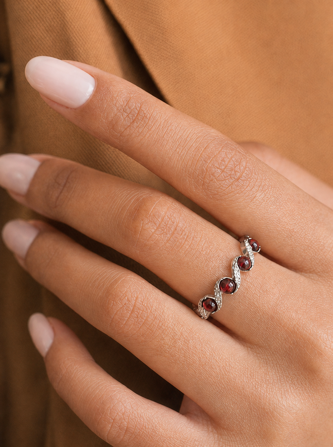 Garnet-Cabochon Ring-Crimson Ripple