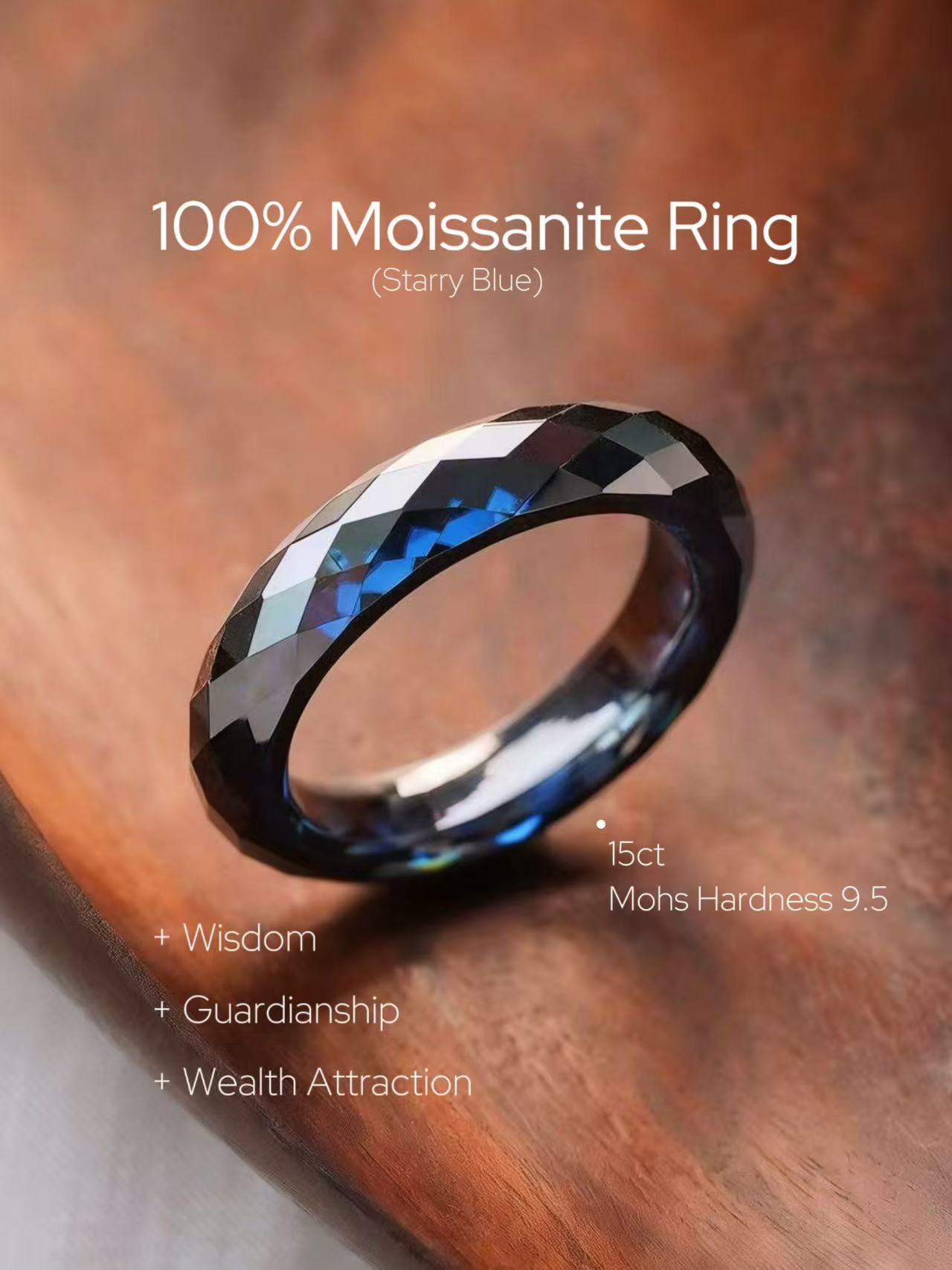 360-Degree Faceted Moissanite Ring - Starry Blue