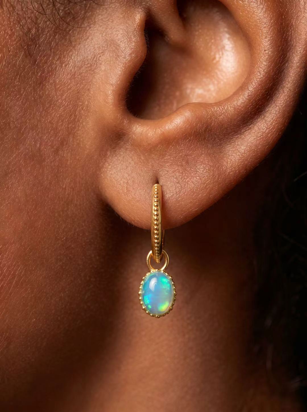 Oval Brilliant Cut Cabochon Opal Earrings - Aurora Tear