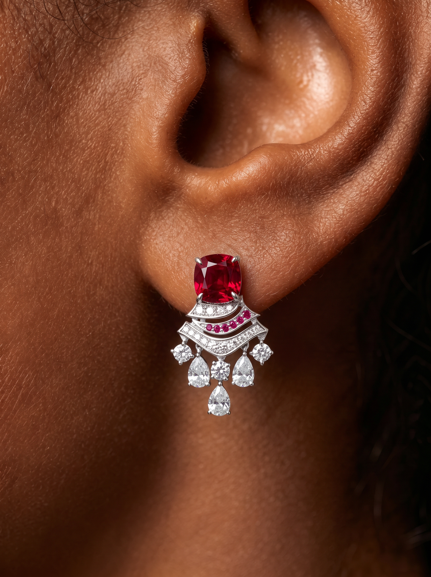 Cushion Brilliant Cut Ruby Earring - Royal Radiance