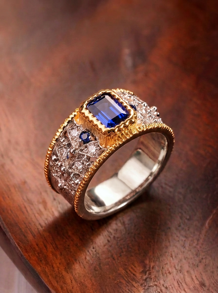 Emerald Brilliant Cut Sapphire Ring - Royal Weave