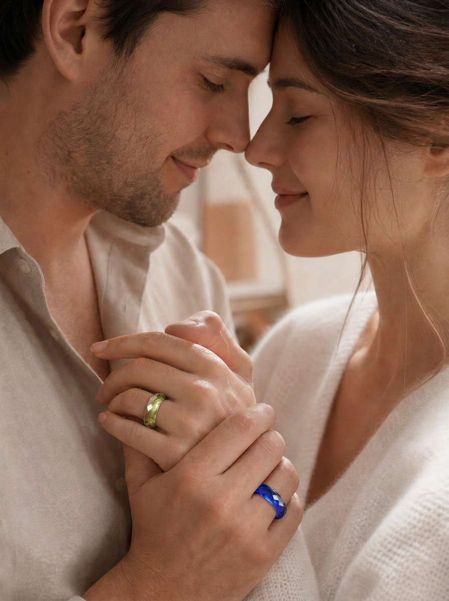 Royal Blue Sapphire + Green Sapphire - 360-Degree Faceted Rings